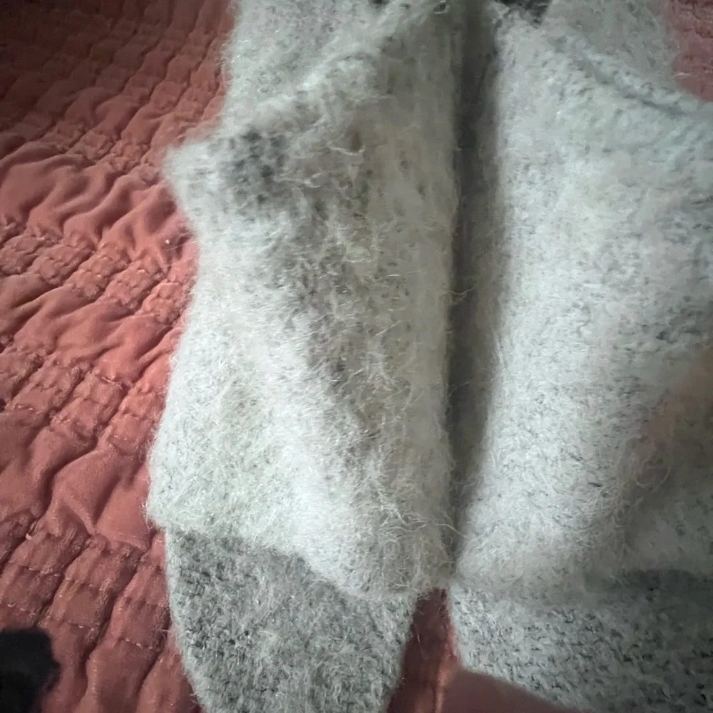 TIBI Fuzzy Open-Toe Mule Heels in Light Gray - Picture 2 of 4